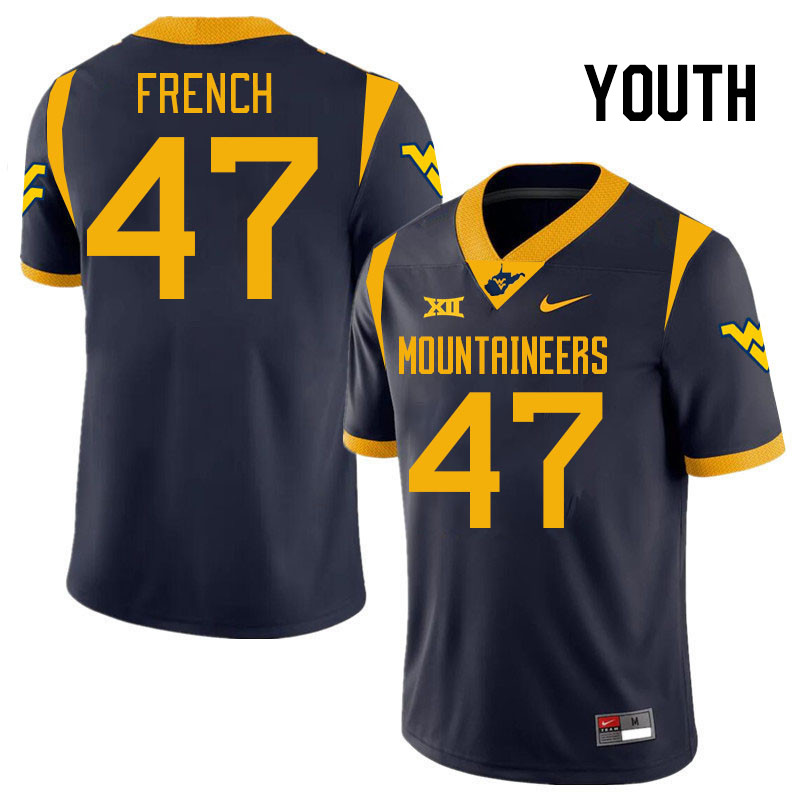 Youth #47 Ty French West Virginia Mountaineers College 2024 New Uniforms Football Jerseys Stitched S